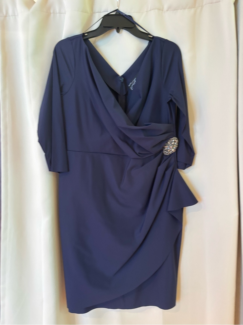 Alex Evenings Navy Blue Midi Dress with Embellished Side Accent